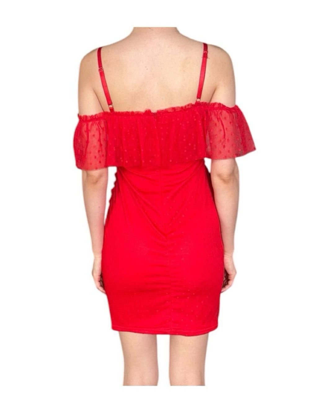 Red Off-Shoulder Ruffle Bodycon Dress - Picture 2 of 6